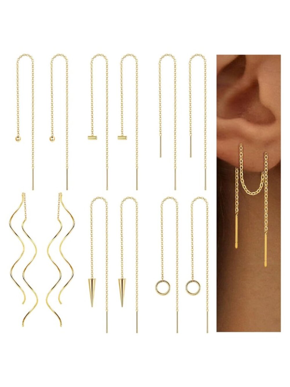 6 Pairs Stainless Steel Chain Tassel Earrings for Women